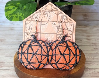 Faux Leather Pumpkin Earrings, Sparkly Pumpkin, Glitter Pumpkin, Large Halloween Pumpkin, Textured Pumpkin, Fall Accessories -Hypoallergenic