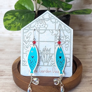 Faux Leather Fish Earrings, Jumping Fish, Gone Fishing, Fisherwoman, Fish Lover, Dangly Blue Fish Earrings, Fishing Lure, Lake Life Earrings