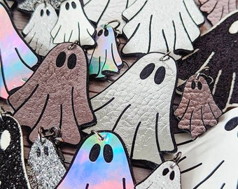 Faux Leather Ghost Earring, Halloween Ghost, Ghostie, Sparkly Ghost, Rainbow Ghost, Shiny Ghost, Ghost Costume, Small Ghost, Tiny Baby Ghost