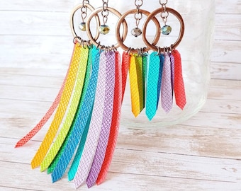 Faux Leather Rainbow Earrings, Rainbow Dreamcatcher, Long Tassel, Rainbow Dangly, Pride Earrings, Colorful Dreamcatcher - Hypoallergenic