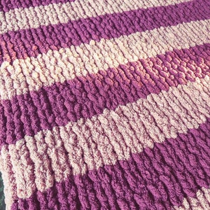 Pink Striped Baby Blanket, 45" x 36", Chunky Knit Baby Blanket, Handmade Small Blanket, Lap Blanket, Soft Plush Blanket, Machine Washable