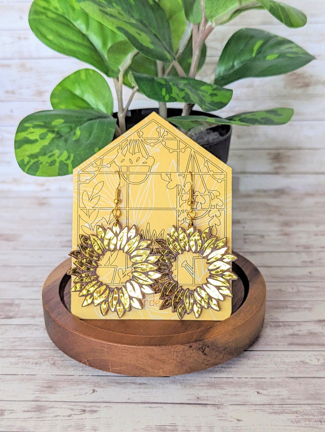 Faux Leather Sunflower Earring Sunflower Ring Shiny Etsy