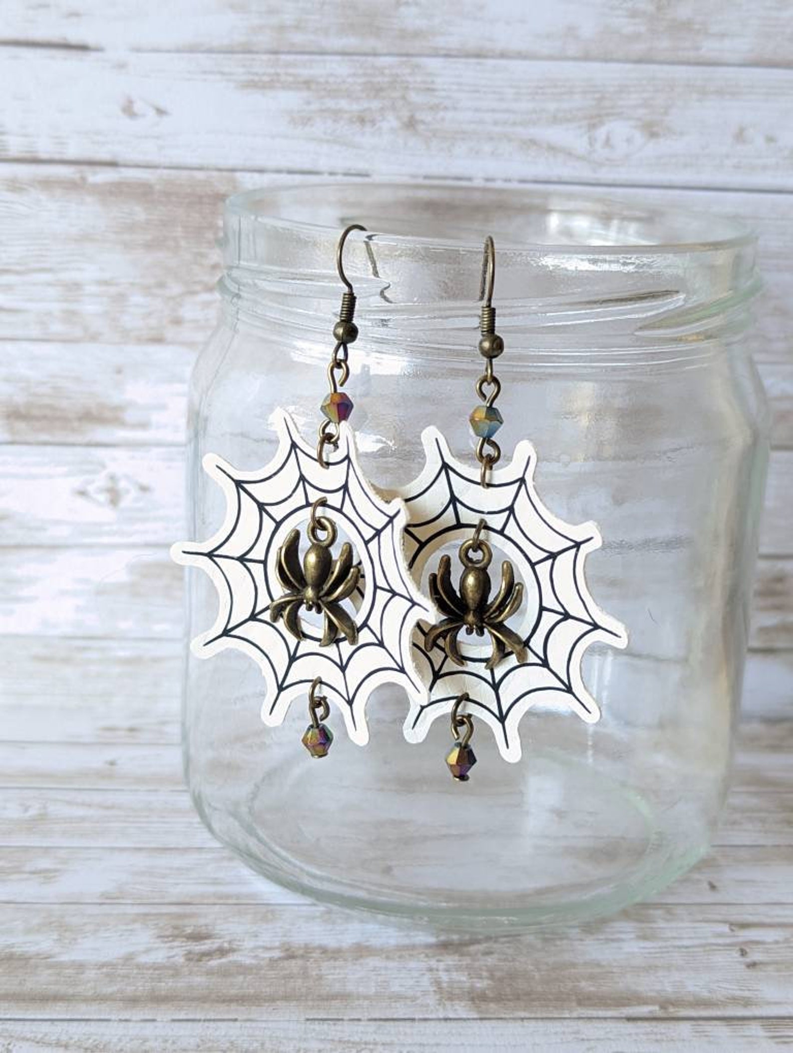 Faux Leather Spider Web Earrings, Spider in a Web, Web With Spiders ...