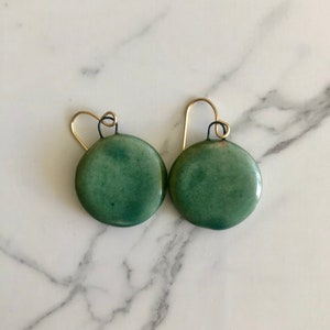 Emerald Green Circle Earring | Ceramic Earring | Handmade | Hypoallergenic