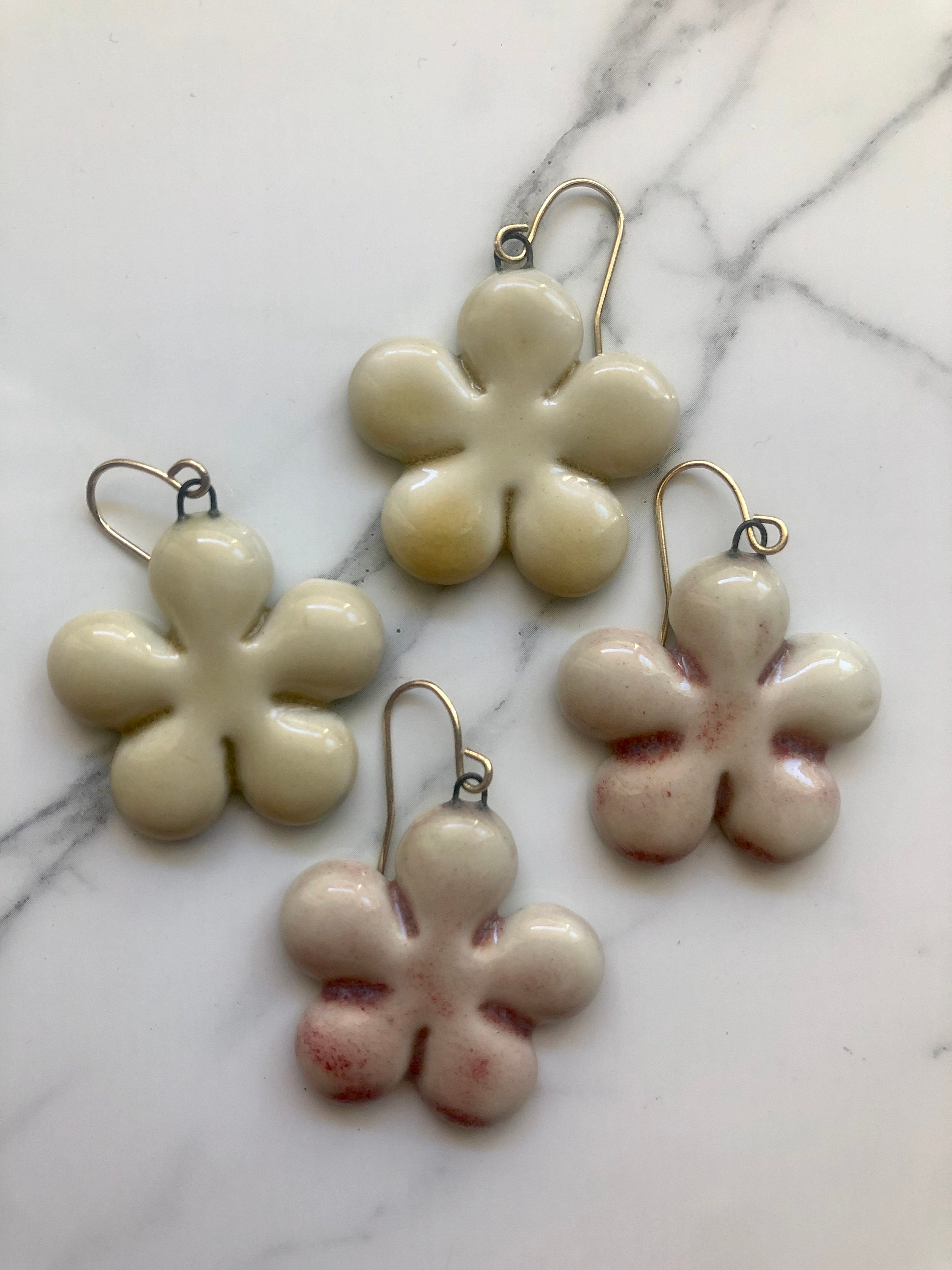 Large Flower Earrings Faded Pink Ceramic Earring Clay Etsy