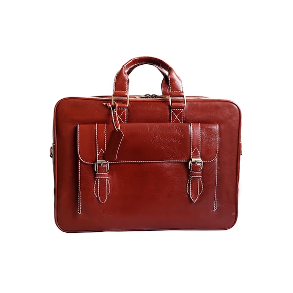 Leather Briefcase Slim Laptop Bags Business Leather Bag Etsy