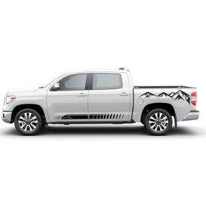 Mountains Side Bed Decal Compatible with Toyota Tundra Crewmax 2014 -  2021  and Stripes Sticker 4x4 Door Vinyl SR5