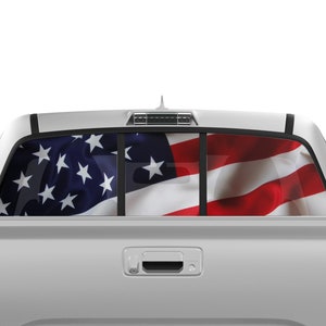 Rear Windshield Perforated Decal Sticker Flag Compatible with Toyota Tacoma Crew Cab 2016 - 2023 4x4 off Road Vinyl American US Flag