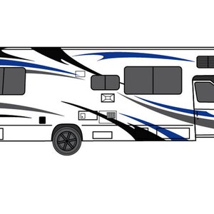 RV, Trailer Hauler, Camper, Motor-Ηome, Caravan Decals, Graphics Vinyl Kits Black-Blue-Grey