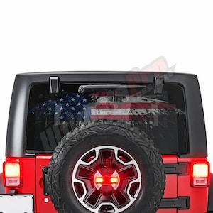 Perforated Sticker Decal Eagle Vinyl Compatible with Jeep Wrangler JL Off Road 4x4 2018 - Present Flag America US