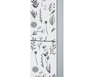 Wallpaper Flowers Decor Refrigerator Vinyl Sticker Design - kitchen Fridge Door Decal -  change your Home Refrigerator door design Wrap