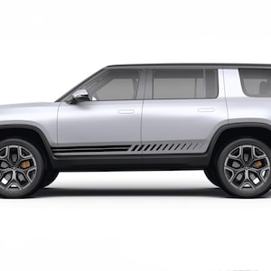 Sport double lines stripes decals stickers vinyl graphic design compatible with Rivian R1S SUV electric vehicle 2022 - Present
