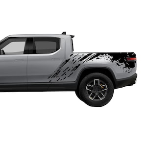 Bed mud splash decals stickers vinyl graphic design compatible with Rivian R1T electric adventure vehicle 2022 - Present