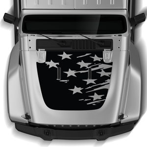 US flag Hood Graphics Decal Sticker Compatible with Jeep Wrangler JL and Gladiator JT