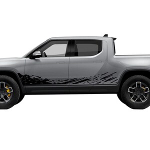Door mud splash decals stickers vinyl graphic design compatible with Rivian R1T electric adventure vehicle 2022 - Present
