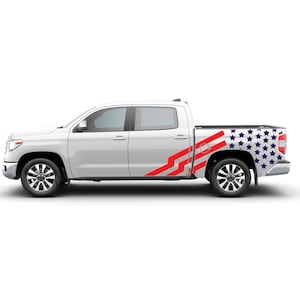 US Flag American Bed Decal Blue Red Sticker Compatible with Toyota Tundra Crewmax SR5 2014 -  2021 4x4 Side Door Vinyl