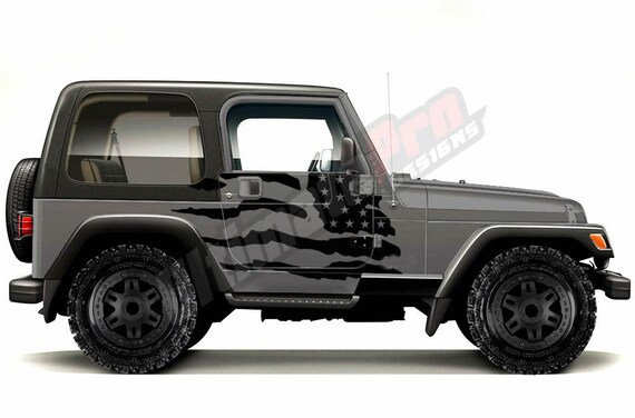 Silver Jeep Stickers Full Side Decal Kit For 1997-2006 Jeep Wrangler TJ - Silver Graphic Stickers (SJ0A0) Jeep Windshield Decal