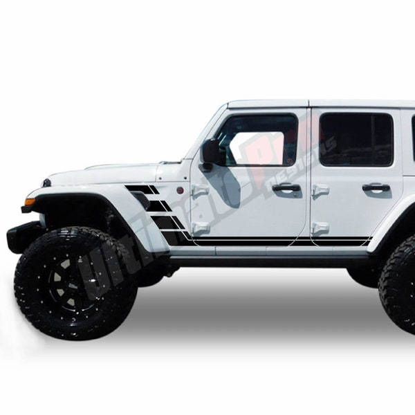 Set med ränder, klistermärken för sidospegel, Hockey Extreme Sport, kompatibel med Jeep Wrangler JL 2018 - nutid Rubicon Off Road 4x4