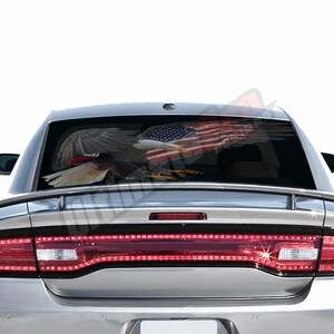 Perforated Rear Windshield Decal Compatible with Dodge Charger Sport 2015 - 2020 US Flag Eagle American Sun Visor