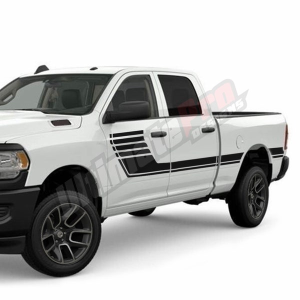 Autocollant décalque compatible avec Dodge Ram 2500 Crew Cab 2009 - 2020 4x4 Bed Side Door Hockey Stripes Vinyl Gen 3 Gen 4 Gen 5