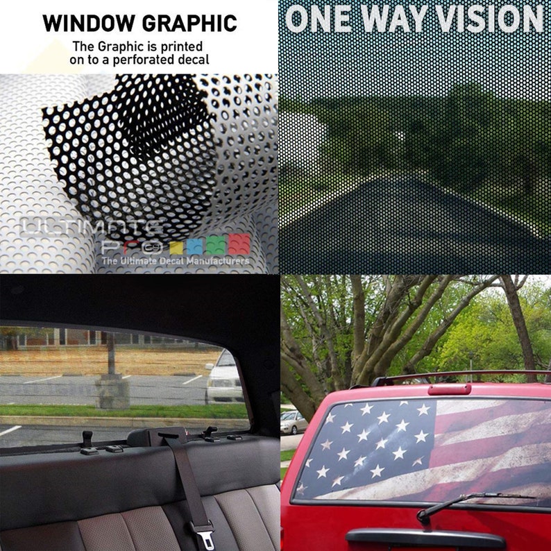 Rear Windshield Perforated Decal Sticker Flag Wavy Compatible with Jeep Wrangler JL 2018 2023 Rubicon Off Road Rear window American US image 3