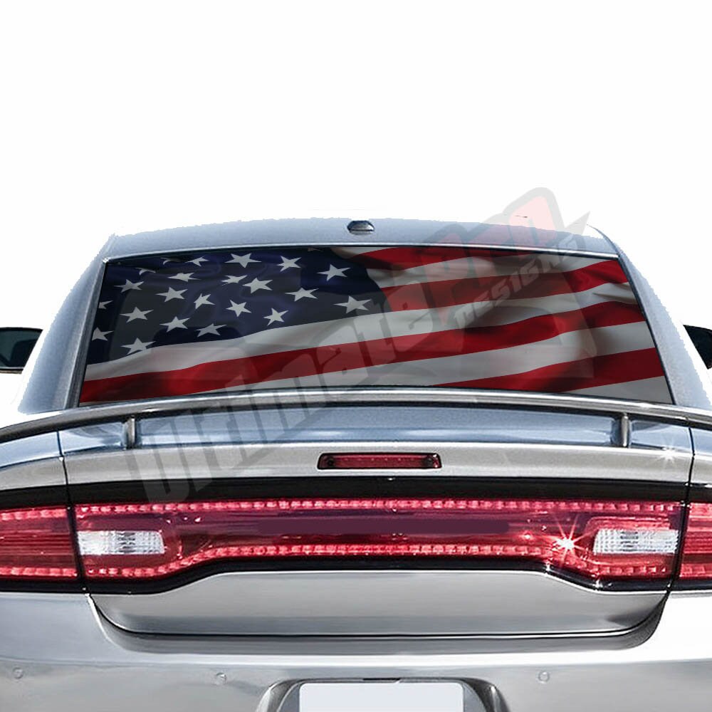 USA Flag Carbon Fiber Rear Window Trim Decals For Dodge Challenger 2008+ (2-Piece Set)
