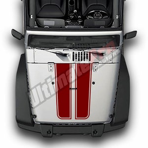 Decal Sticker Stripes Hood Compatible with Jeep Wrangler JK 2006 - 2017Rubicon Mirror Stripes 4x4 scoop vent front