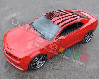 Top Roof Flag Decal Sticker Sports Compatible with Chevrolet Camaro 2009 - 2020 Sport Racing American Flag US Vinyl