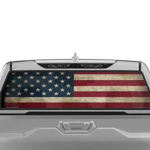 Vintage America Flag US Perforated Rear Window Vinyl Decal Sticker Compatible with Toyota Tundra 2022 - Present
