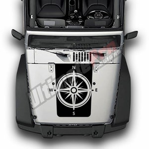 Hood Sticker Sport Decal Vinyl Compatible with Jeep Wrangler JK 2006 - 2017 Rubicon Decal Stripes 4x4 2015 - Present off road scoop front