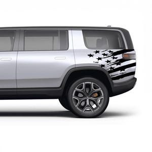 Tattered US flag decals stickers vinyl graphic design compatible with Rivian R1S SUV electric vehicle 2022 - Present