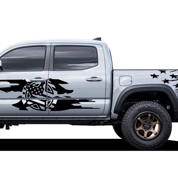 Autocollant drapeau américain pour lit et porte, décalcomanies étoiles de l'armée compatibles avec Toyota Tacoma Crew Cab Mirror Sport Vinyl off road drapeau américain