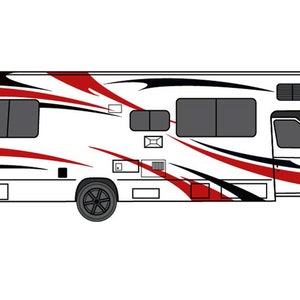 Vinyl Graphics For RV, Trailer Hauler, Camper, Motor-Ηome, Caravan Decals, Kits Black-Red
