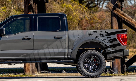 4x4 Off Road US Flag Truck Bed Decal Set MATTE BLACK for Ford F-150