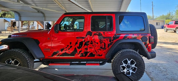 Bubbles Designs Decal Sticker For Jeep Wrangler JL/JK 2018-2020 – Big 4 Door Compatible Vinyl Decals, Red, 2-Piece Set