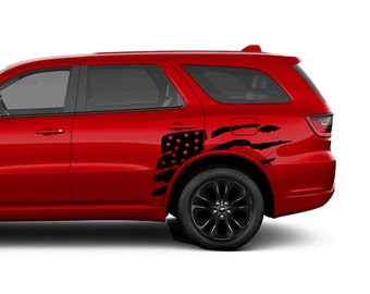 Pair Of Decal Side  doors US Flag American Sticker Vinyl Compatible with Dodge Durango Sport 2015 2016 2017 2018 2019 2020