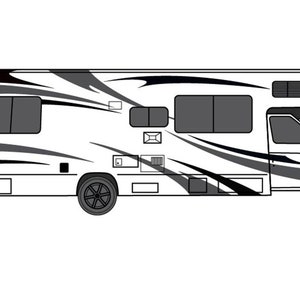 Decals Graphics Compatible with RV Trailer Hauler Camper Motor-Ηome Caravan  Vinyl Kits Black-Gray