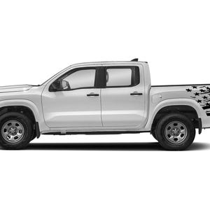 Bed Tattered US Flag Graphic Designs Decals Stickers Vinyl Compatible with Nissan Frontier 2005 - Present