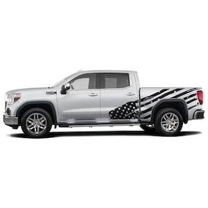 Side Decal US Flag Sticker American Compatible with GMC Sierra Crew Cab 1500 2009 - 2021 4x4 off Road Vinyl