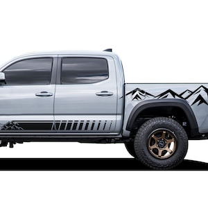 Mountains Side  Bed Sport Decal and Stripes Sticker Compatible with Toyota Tacoma Crew Cab 2016 - 2023 4x4 Door Vinyl