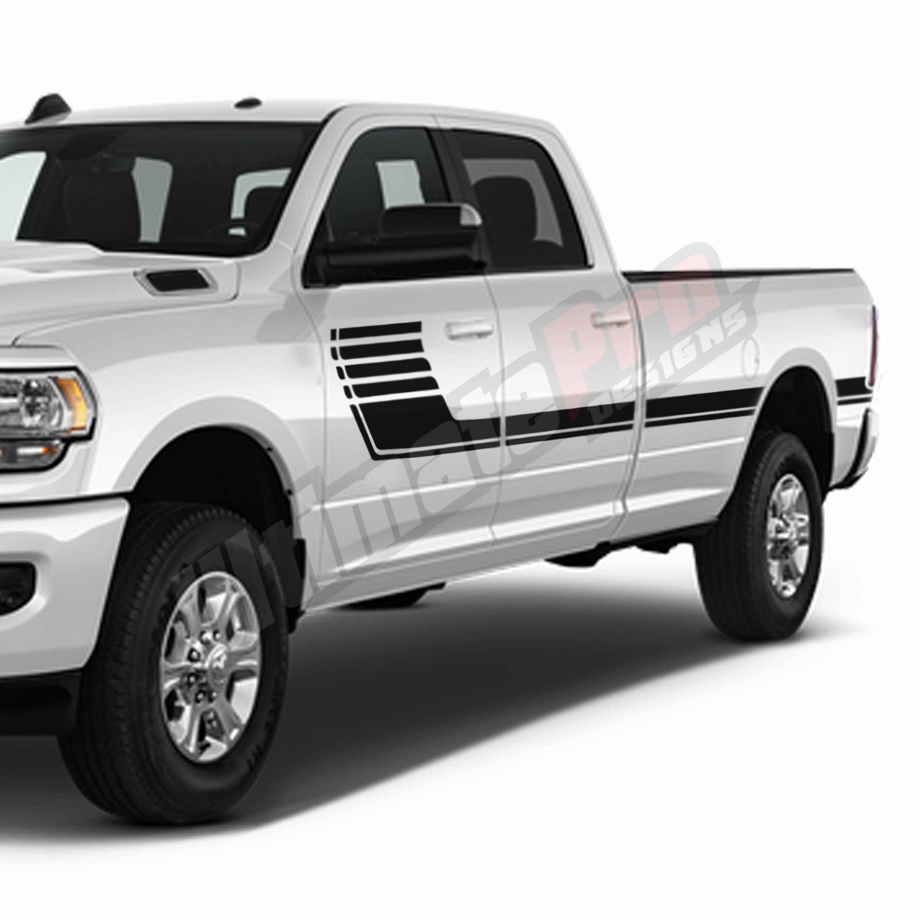 2x Decal Sticker Compatible with Dodge Ram 3500 Crew Cab 2009 - 2020 4x4 Bed Side Door Hockey Stripes Vinyl Gen 3 Gen 4 Gen 5