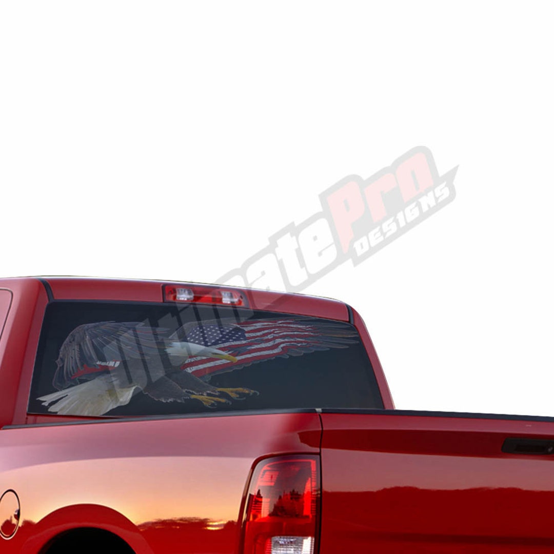 Ram Rear Window Graphics Eagle US Flag Perforated Rear Window Vinyl Decal Sticker Compatible ...