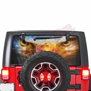 Rear Windshield Perforated Decal Sticker Compatible with Jeep wrangler JL 2018 - Present Rubicon Modern Off Road Eagle US America Vinyl
