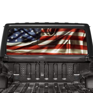 Amerykańska flaga USA Tylna szyba Perforowana naklejka Naklejka Flaga Falista Kompatybilna z Jeep Gladiator 2020 - 2023