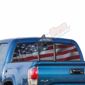 Rear Windshield Perforated Decal Sticker Flag Compatible with Toyota Tacoma Crew Cab 2005 - 2015  4x4 off Road Vinyl American US Flag