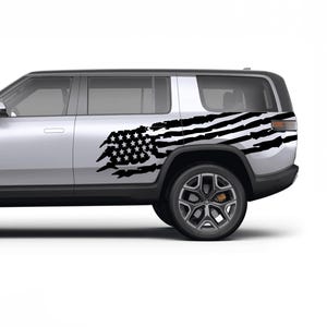 Door US flag decals stickers vinyl graphic design compatible with Rivian R1S SUV electric vehicle 2022 - Present