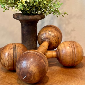 Antique Pair Wood Barbells Dumbbells Weights