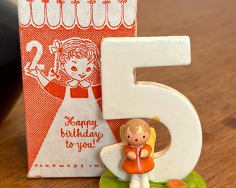 Vintage Sevi 5 Wood Cake Topper in Orignal Box