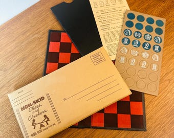 Rare Vintage 1942 Non-Skid Chess and Checkers Set Travel Board Game Never Used