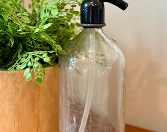Vintage Glass Seltzer Bottle | Black Top Soda Siphon